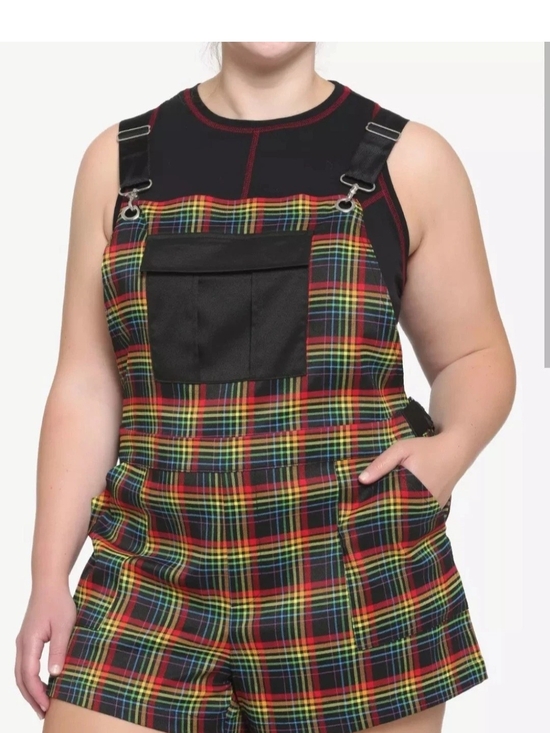 Hot Topic Pants - Hot Topic Black Multi Plaid Short Overalls Romper Kidcore Punk Emo Size 2X